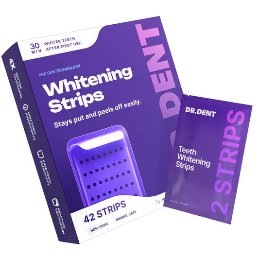 Experience a Dazzling Smile with DR.DENT Purple Teeth Whitening Strips - 7 or 21 Sessions of Enamel-Safe, Non-Sensitive Whitening - Peroxide-Free Formula for Stunning Results